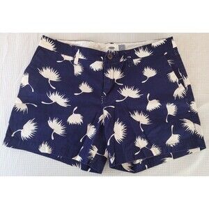 Old Navy Womens 8 Chino Shorts Blue Poppy Flower Mid Rise Preppy Cotton